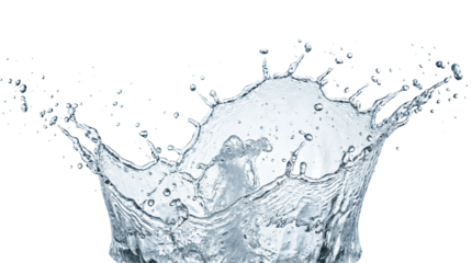 A dynamic splash of water with droplets radiating outward, capturing the fluid motion and energy of the impact.