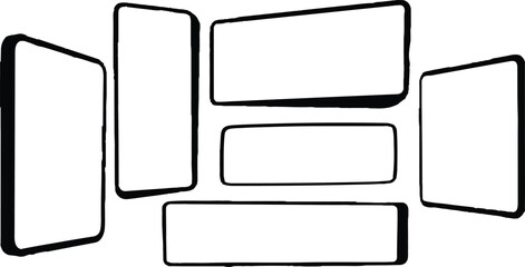 thick black, arranged in a seemingly random yet visually engaging manner. Among the rectangles, two are vertically oriented, resembling smartphones or tall containers,Victor Illustrator Design