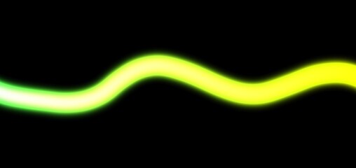 Abstract glowing neon light streak rays wave shaped colour flow on black background. Curved neon lines horizontal shaped gradient backdrop design. Neon light beams effect.
