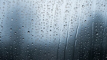Close up of raindrops on a window with a blurred outdoor background