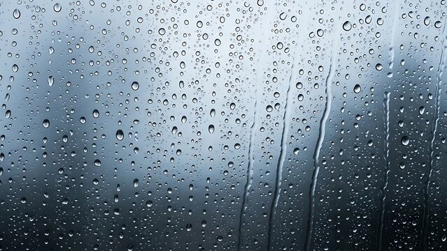 Close up of raindrops on a window with a blurred outdoor background - Powered by Adobe