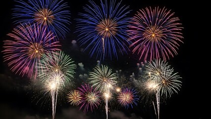 Fototapeta premium Spectacular nighttime celebration with vibrant, exploding fireworks illuminating the dark sky
