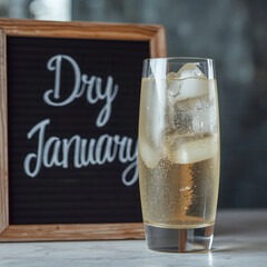 Sparkling Sobriety Refreshing Mocktail & Dry January Concept,  of Fresh Drink, Ice Cubes, Healthy Lifestyle, Non-Alcoholic Beverage