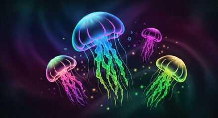 Naklejka premium Spectacular luminous jellyfish drifting gracefully in a cosmic sea with radiant glow