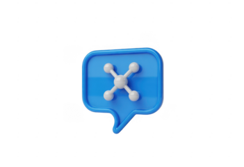 Blue speech bubble with white molecule icon isolated on a transparent background image