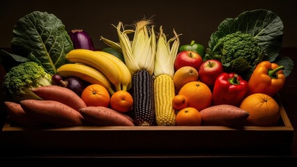 Abundant harvest of fresh fruits and vegetables