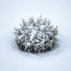 Stark Winter Solitude A Single Snow-Covered Evergreen Bush in a Minimalist Frozen Landscape, Perfect for Holiday & Seasonal Marketing