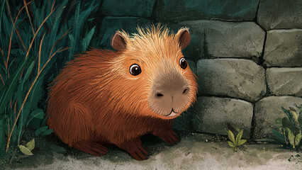 Cute Capybara Illustration in Nature