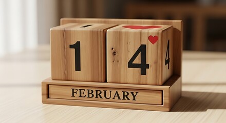 Rustic wooden perpetual calendar displays february fourteenth with heart embellishments