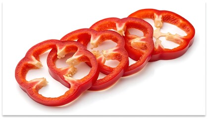 Fresh, healthy red pepper slices isolated on a white background for a vegetarian diet ingredient