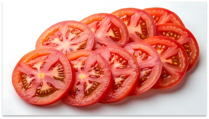 Fresh red tomato slices, healthy fruit and vegetable ingredient, isolated on a white background