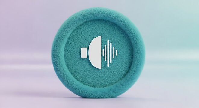Teal textured coin with white speaker icon on gradient background for sound design