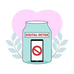 Digital Detox Concept with Mobile Phone in Jar Symbolizing Self-Care and Mental Health Vector