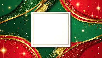 Abstract Festive Background with Red Green Gold Glitter and Bokeh Lights.