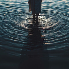 Divine Miracle Silhouette of Jesus Walking on Water, Spiritual Power, Faith, and Supernatural Connection