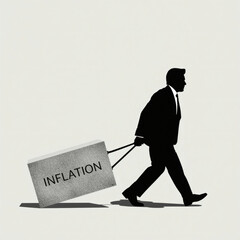 Businessman Struggling Against Inflation, Financial Burden Concept, Economic Crisis, Weight of Rising Costs