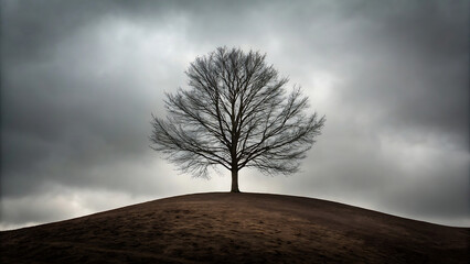 Lone Tree in a Foggy Landscape