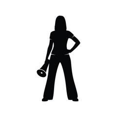 Woman silhouette with megaphone announcing protesting empowered