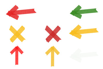 Colorful Tape Arrows and X Marks Set.  Direction Symbols Collection