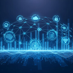 Futuristic Digital City With Data Waves