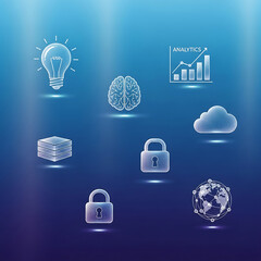 Futuristic Blue Technology Icons With Digital Glow