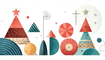 Modern Abstract Geometric Festive Composition with Stars and Circles.