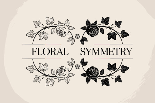 Floral Symmetry Circle Vector Split Design, Botanical Wreath Illustration EPS, Editable Decorative Floral Frame