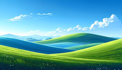 Fototapeta premium summer landscape with green hills and blue sky background