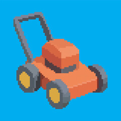 lawn mower pixel art, vector illustration on isolated background.