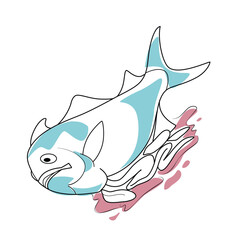 The fish is cut to remove the fish's innards vector illustration