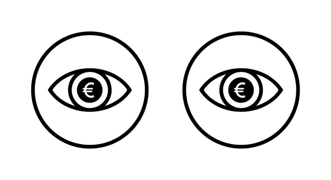 Eye with euro currency icon in circular outline. Money vision symbol. Finance attention sign