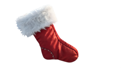 Red christmas stocking with white trim isolated on black background isolated on white background isolated on transparent background