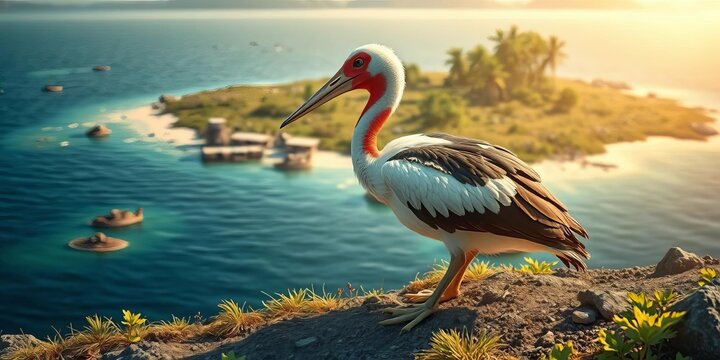 A dodo bird depicted in its natural island habitat, highlighting its unique features and doomed fate, dodo,  natural history