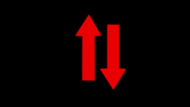Swipe up down directional arrow animation. Arrow keys pointing up down with black screen. Social media scroll arrow animation buttons. Arrow loading icon. Downloaded, and the animation is updated.