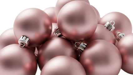 Pile of rose gold Christmas ornaments shining with holiday cheer, perfect for festive social media posts and elegant seasonal promotions this December