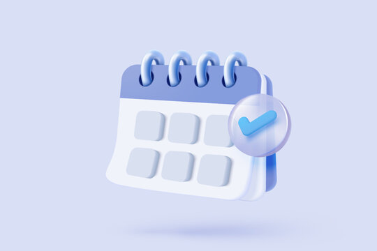 3d calendar marked date and time for reminder day in purple background. Calendar with todo list for schedule appointment, event day, holiday planning concept. 3d alarm icon vector render illustration