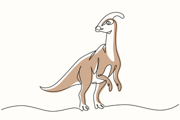 Parasaurolophus one line drawing. Parasaurolophus single line illustration. Dinosaur minimalist line art