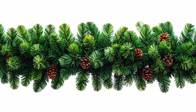 Realistic Christmas pine branch garland with natural pine cones border. - Powered by Adobe