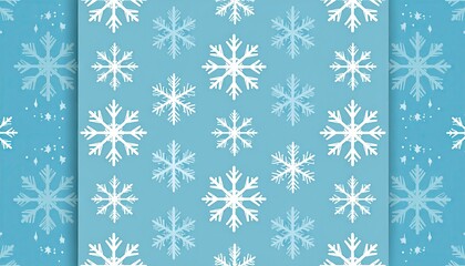 Seamless pattern of delicate white snowflakes on a light blue winter background.