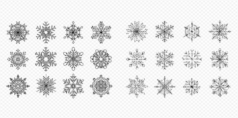 Collection of intricate snowflake designs for winter and holiday themed decorations and graphic resources.