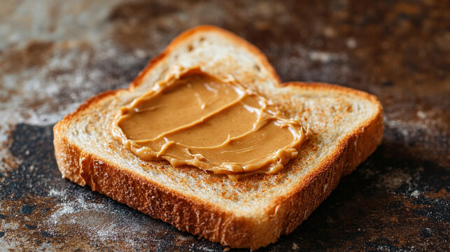 Slice of toasted bread with a creamy peanut butter smear, symbolizing comfort, simple nourishment, everyday breakfast, homemade snack, and the warm, satisfying appeal of classic foods.