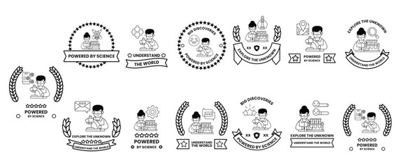 A series of badges with a man in the middle