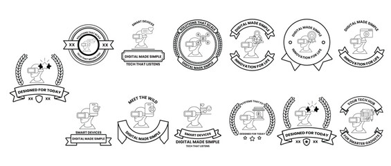 A collection of badges with a variety of designs and symbols