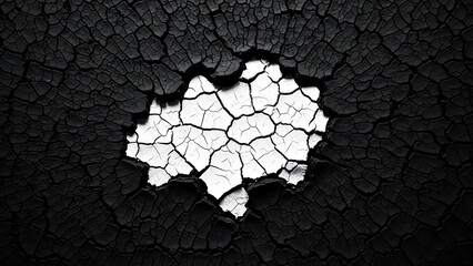 Abstract Representation of a Cracked Surface with a Bright White Opening Revealing a Textured Inner Layer