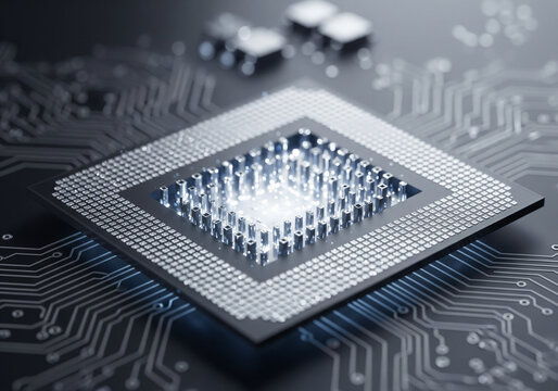 Close-Up of CPU Socket and Motherboard Circuit Design