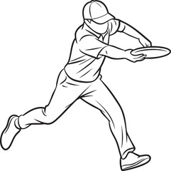 Black and white vector illustration of a person throwing a disc athlete