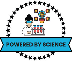 A man in a lab coat is holding a beaker and a test tube