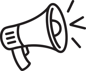 Black outline megaphone with sound waves on white background announcement communication