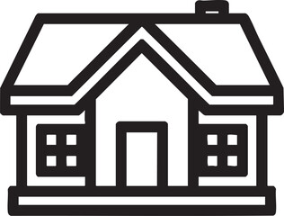 Black outline of a simple house with a pitched roof and windows home building