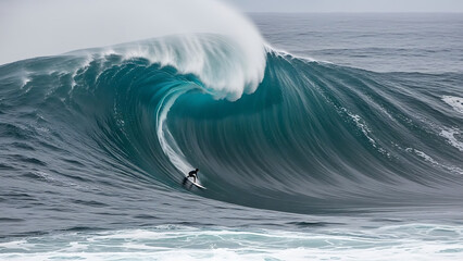 Massive Winter Swell Waves with Heavy Barrels and Surfers